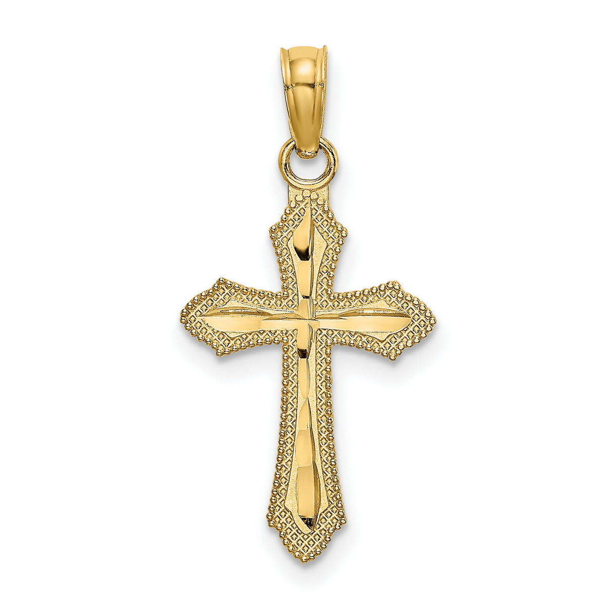 14k Yellow Gold Cross Pendant with Beveled Edge and Polished Finish for Men and Women