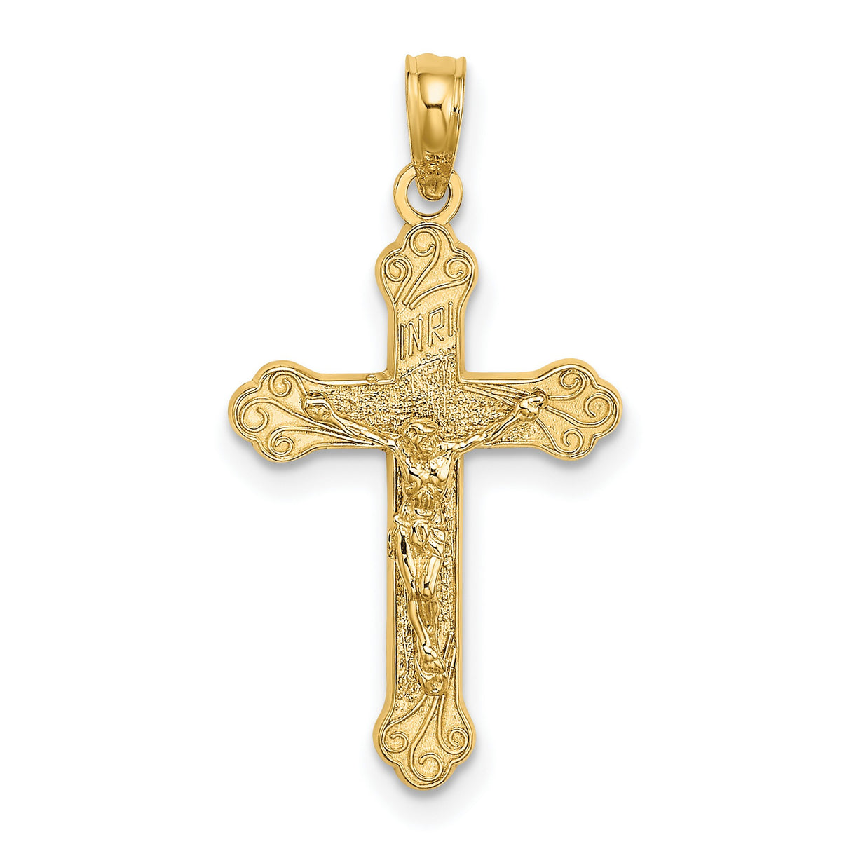 14k Yellow Gold Crucifix Cross Pendant with INRI Charm, Catholic Religious Symbol