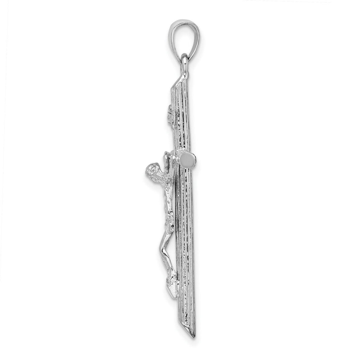 14k White Gold Crucifix Pendant with Hand Detailed Jesus Design Christian Charm
