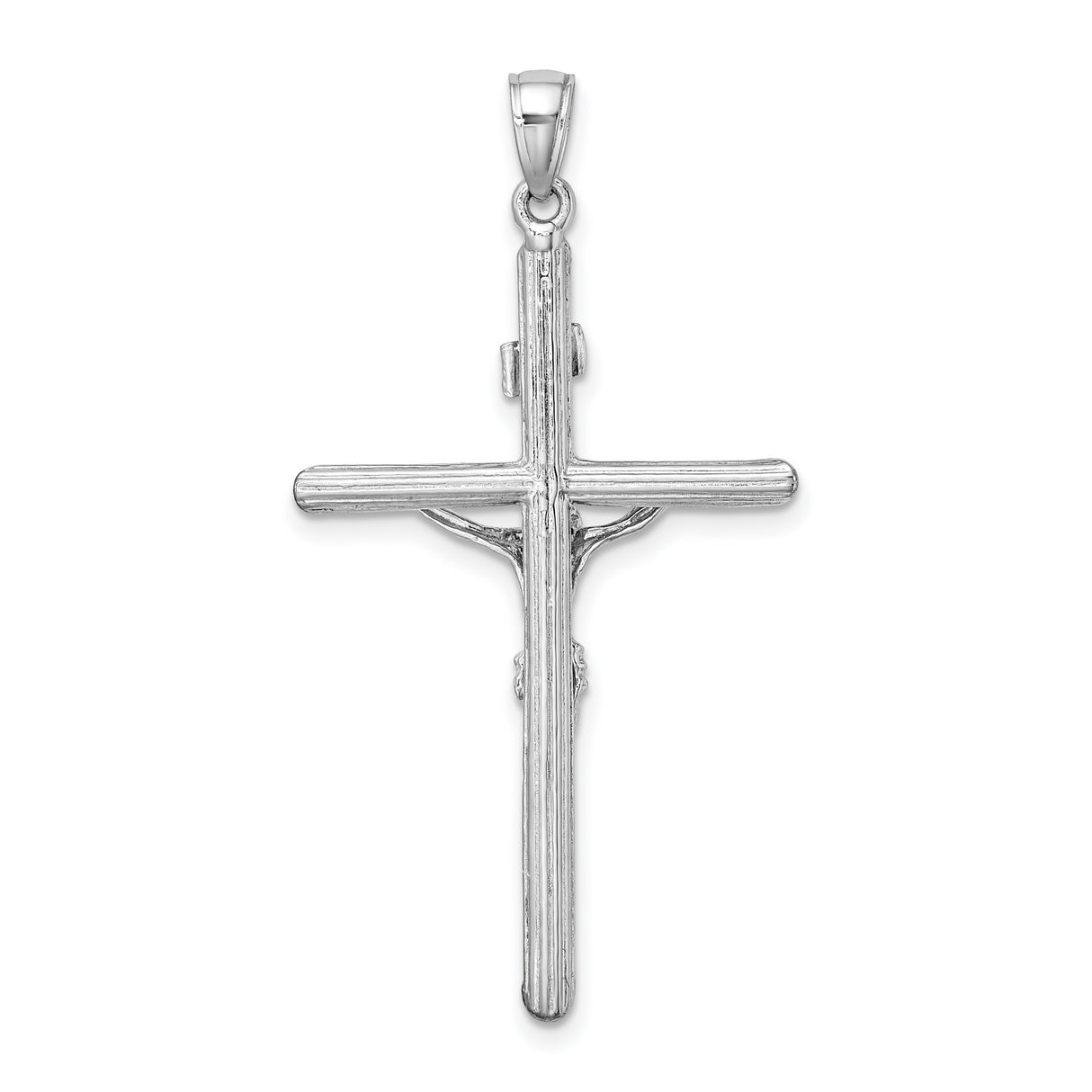 14k White Gold Crucifix Pendant with Hand Detailed Jesus Design Christian Charm