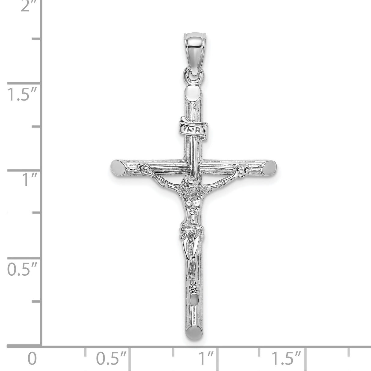14k White Gold Crucifix Pendant with Hand Detailed Jesus Design Christian Charm