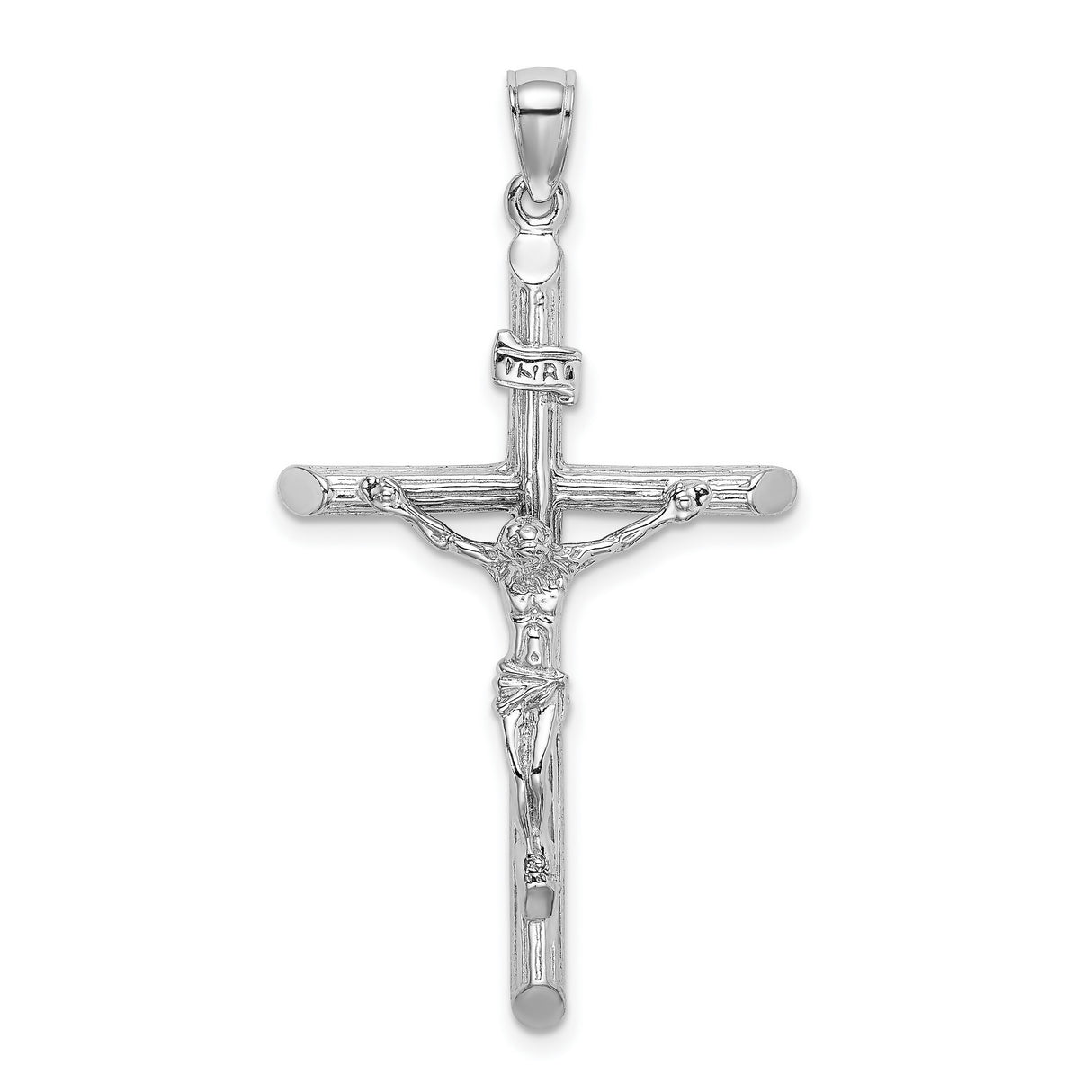 14k White Gold Crucifix Pendant with Hand Detailed Jesus Design Christian Charm