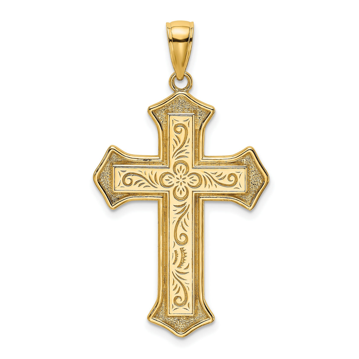 14k Yellow Gold Cross Pendant with Filigree Scrollwork Design for Men and Women