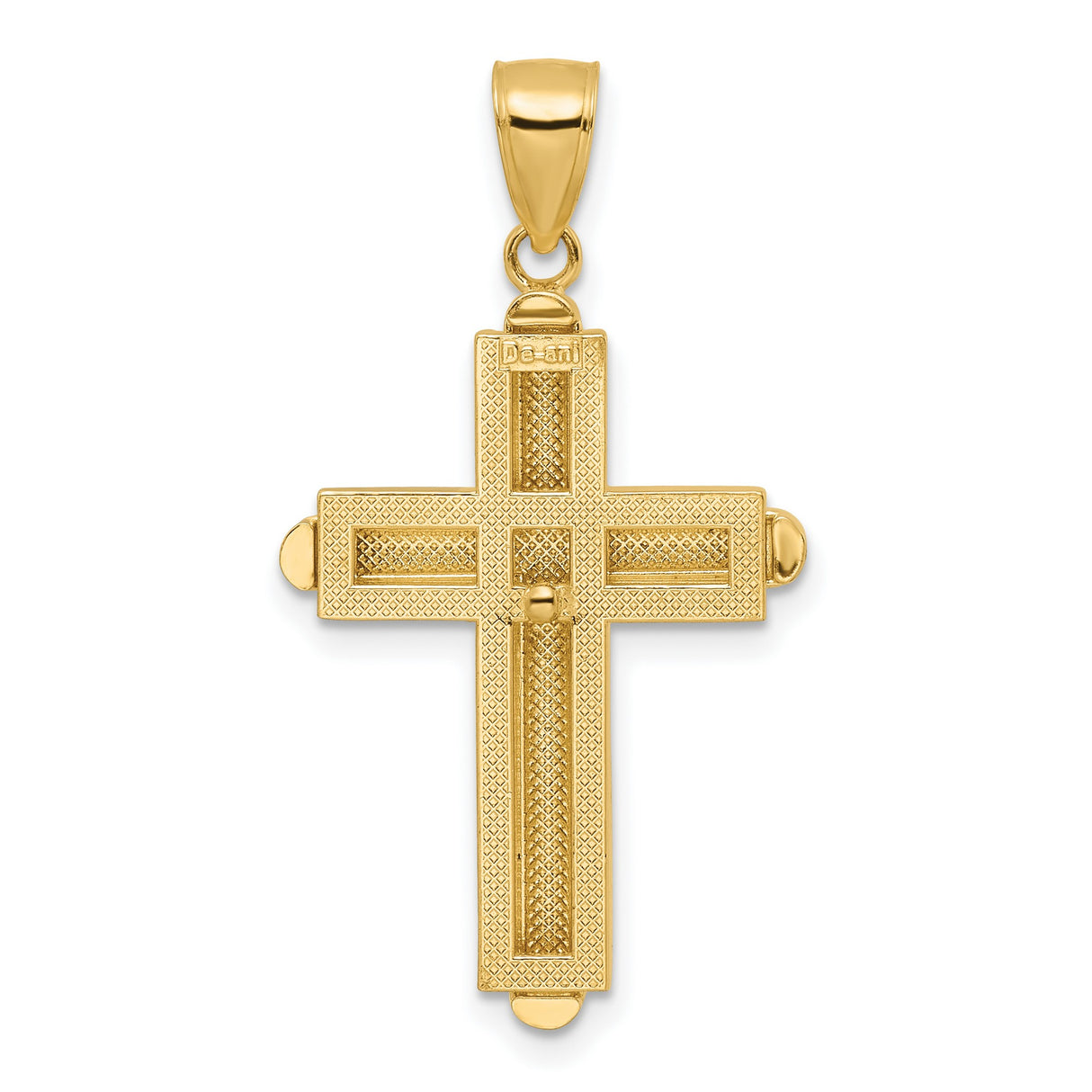 14k Yellow Gold Cross Pendant with Dual Bar Design and Polished Beveled Finish