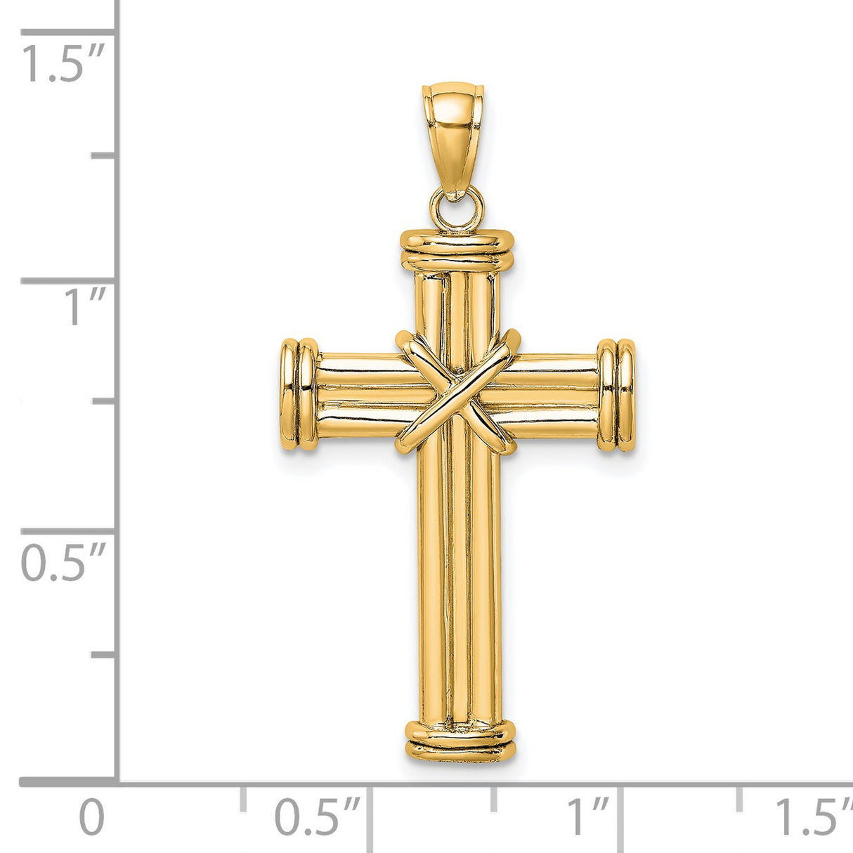 14k Yellow Gold Cross Pendant with Polished Finish, Three-Dimensional Design, Religious Jewelry