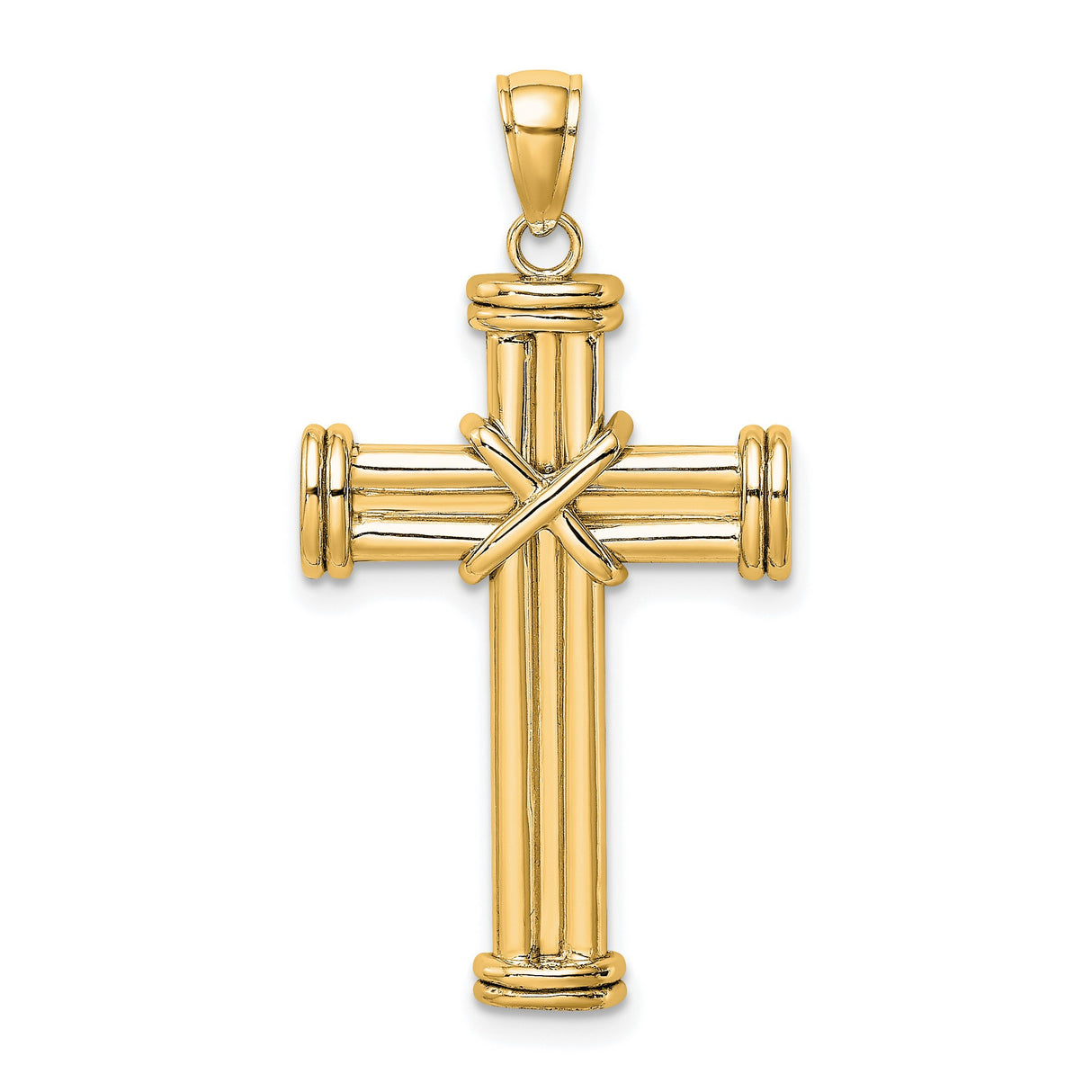 14k Yellow Gold Cross Pendant with Polished Finish, Three-Dimensional Design, Religious Jewelry
