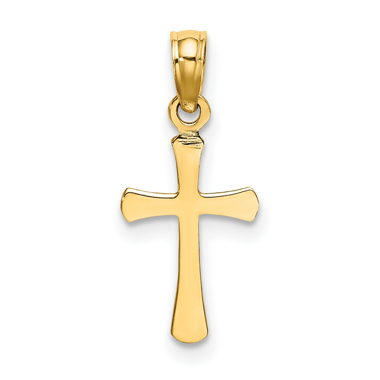 14k Yellow Gold Cross Pendant with Beveled Edges, Classic Religious Design for Men and Women