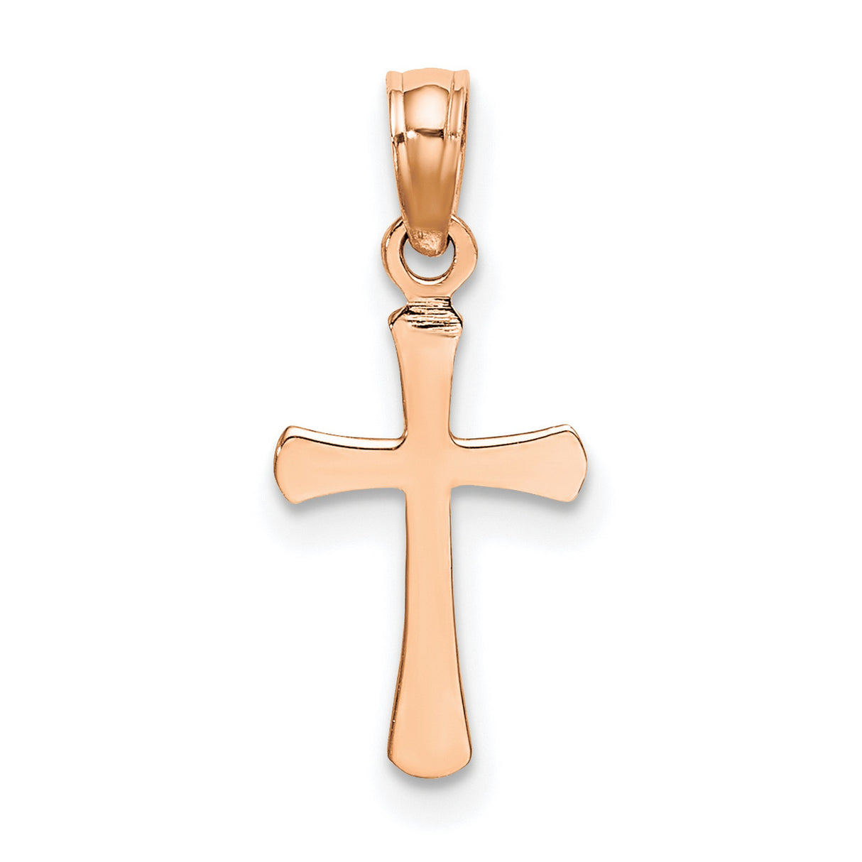 14k Rose Gold Cross Pendant with Beveled Edges and Glossy Finish