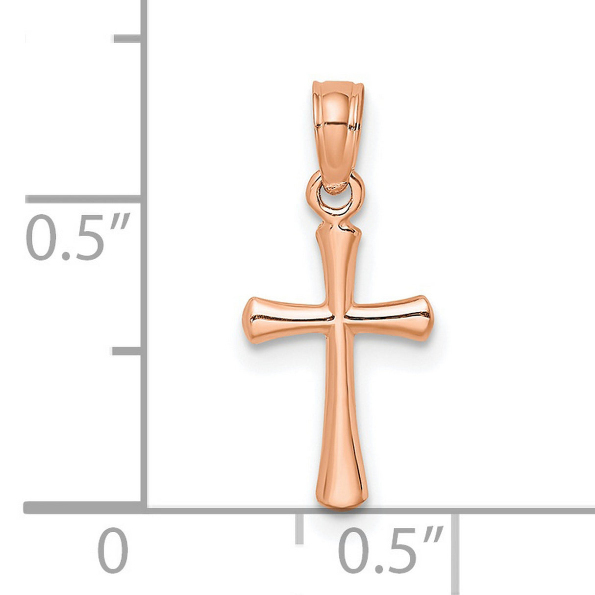 14k Rose Gold Cross Pendant with Beveled Edges and Glossy Finish