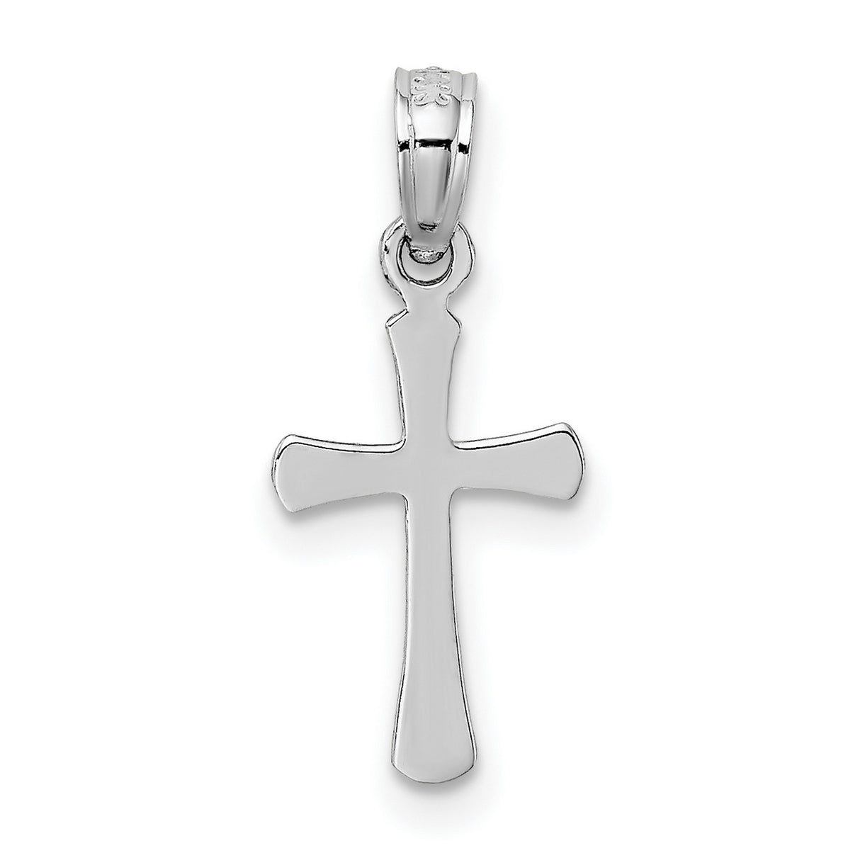 14k White Gold Cross Pendant with Smooth Beveled Edges and Mirror Finish