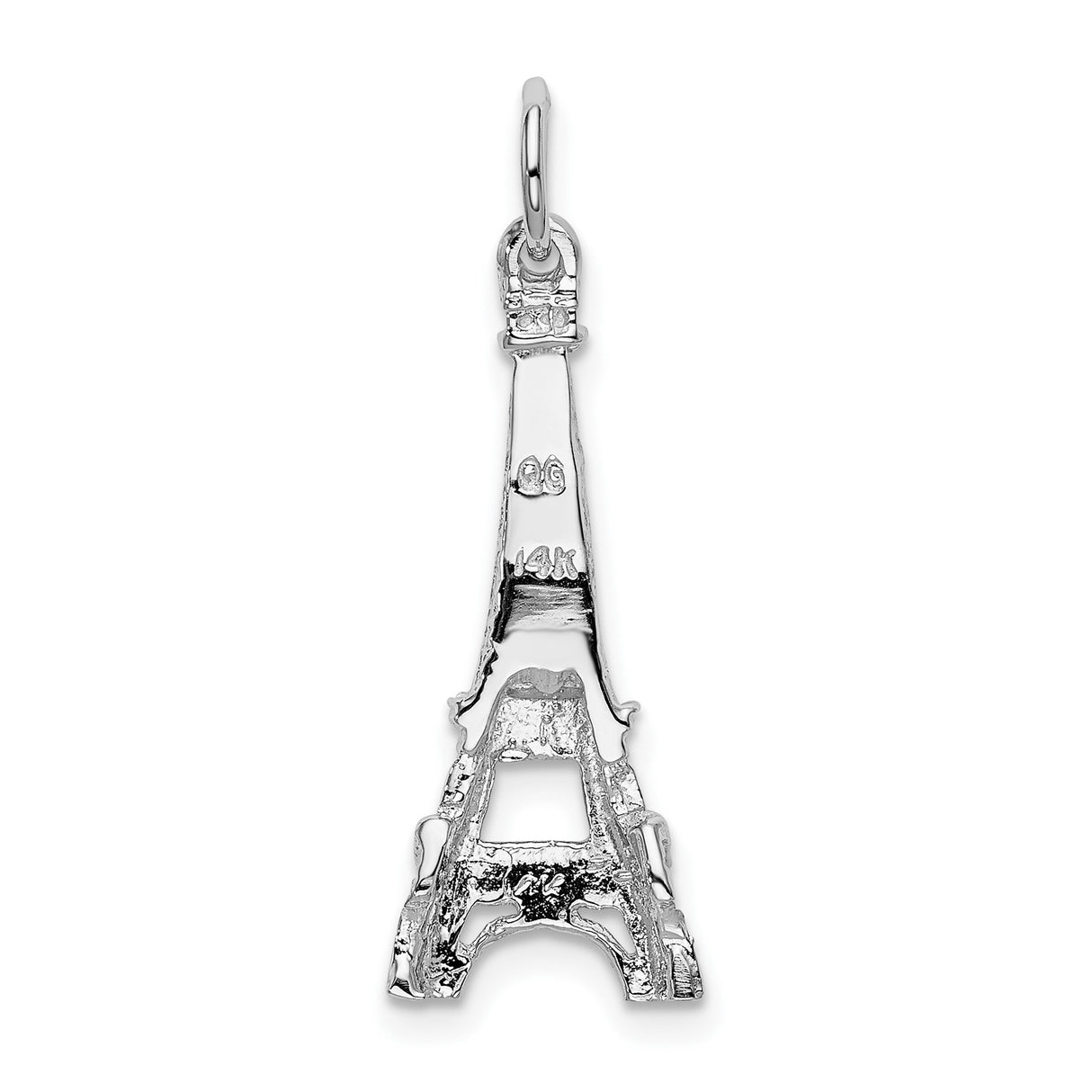 14k White Gold Eiffel Tower Pendant Charm, Paris Landmark Travel Theme Jewelry for Women