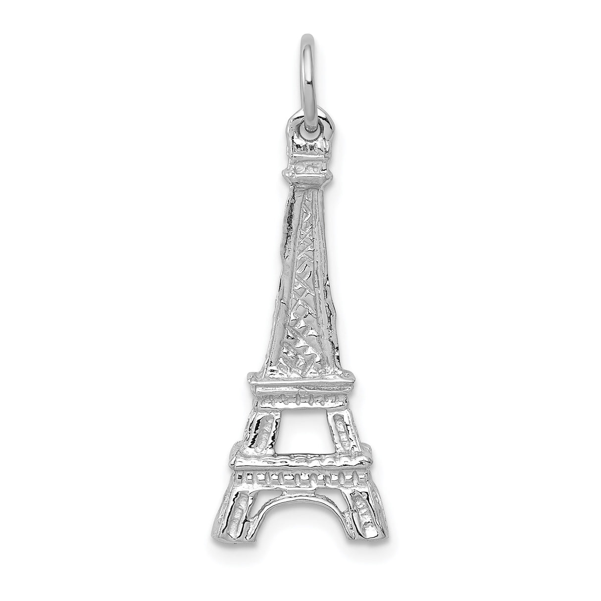 14k White Gold Eiffel Tower Pendant Charm, Paris Landmark Travel Theme Jewelry for Women