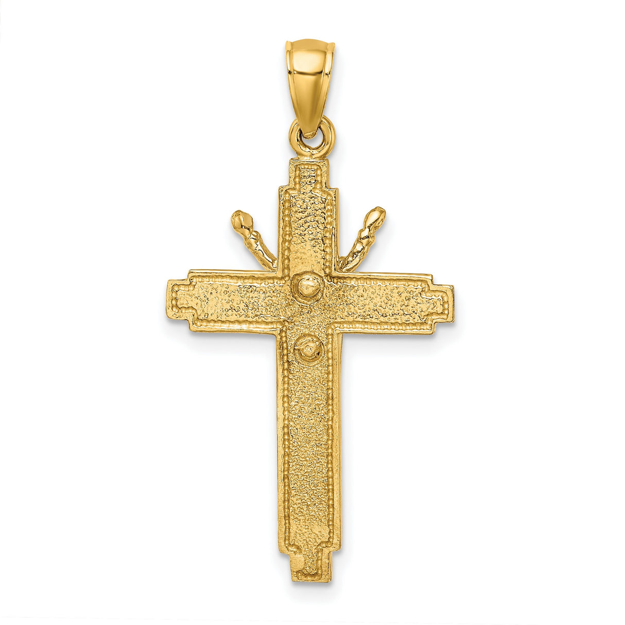 14k Yellow Gold Crucifix Pendant with Beaded Edge and Jesus Figure for Men and Women