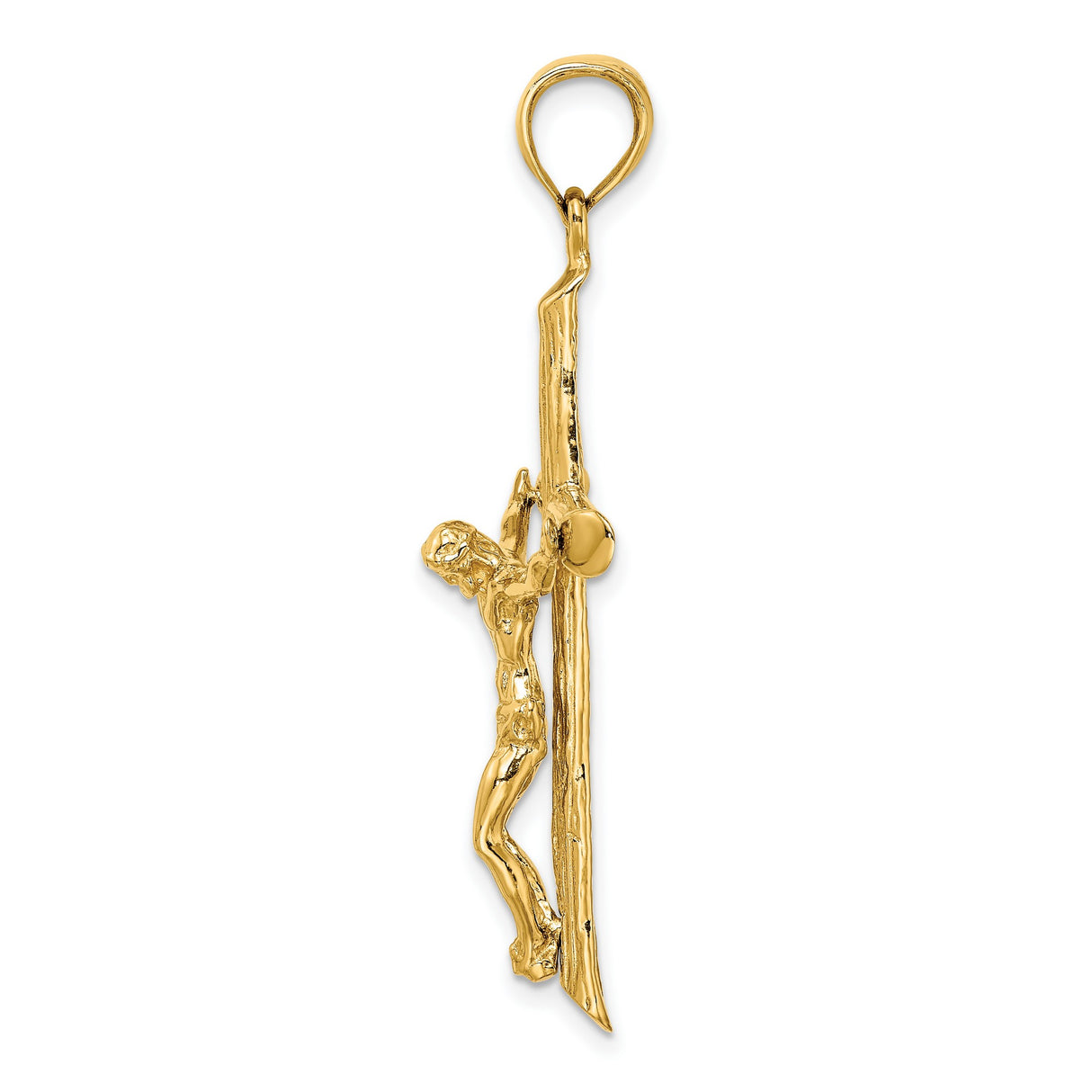 14k Yellow Gold Crucifix Pendant with Jesus Figure, Latin Style Religious Charm