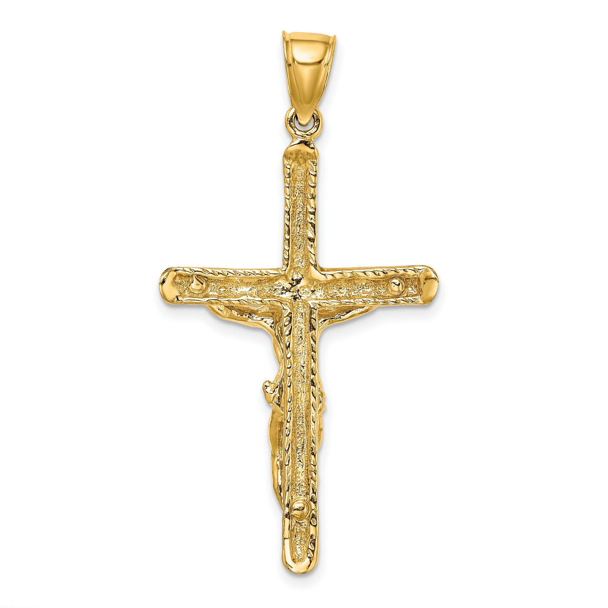 14k Yellow Gold Crucifix Pendant with Jesus Figure, Latin Style Religious Charm