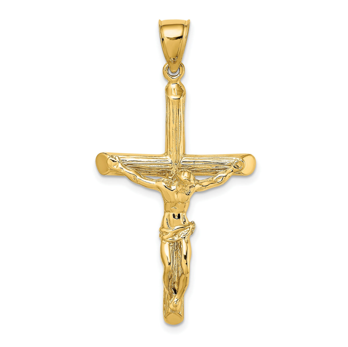 14k Yellow Gold Crucifix Pendant with Jesus Figure, Latin Style Religious Charm