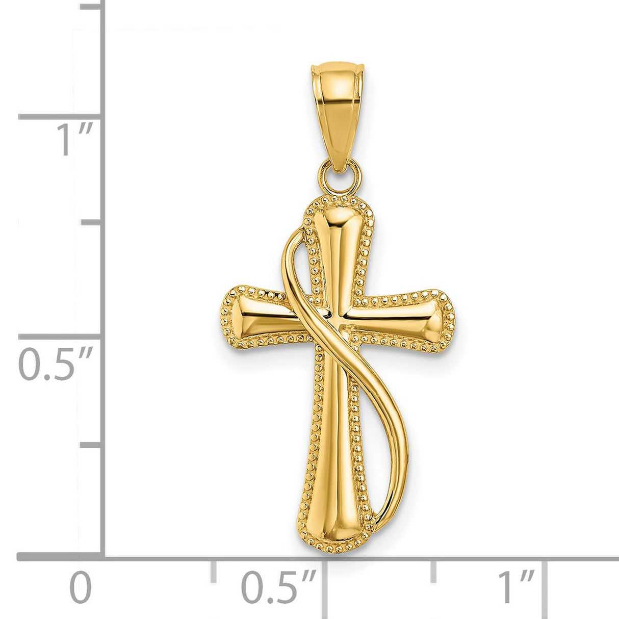 14k Yellow Gold Cross Pendant with Beaded Edge and High Polish Finish, Unisex Religious Charm