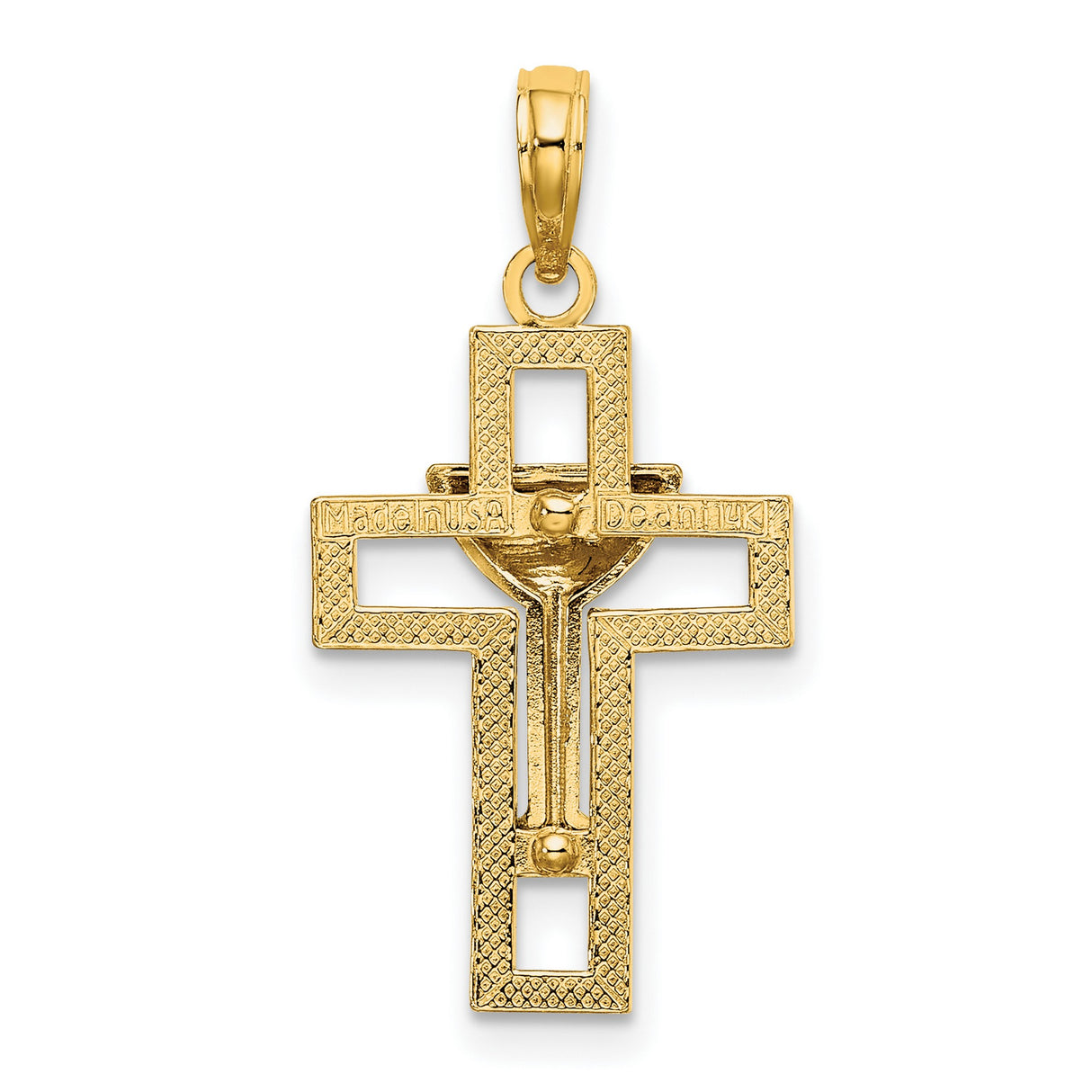 14k Yellow Gold Cross Pendant with Chalice Detail, Polished Religious Charm for Men and Women