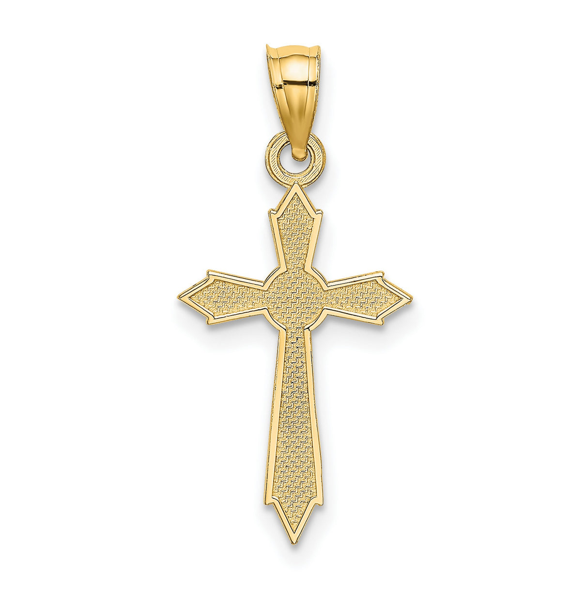 14k Yellow Gold Cross Pendant, Textured Edge Religious Charm for Men and Women