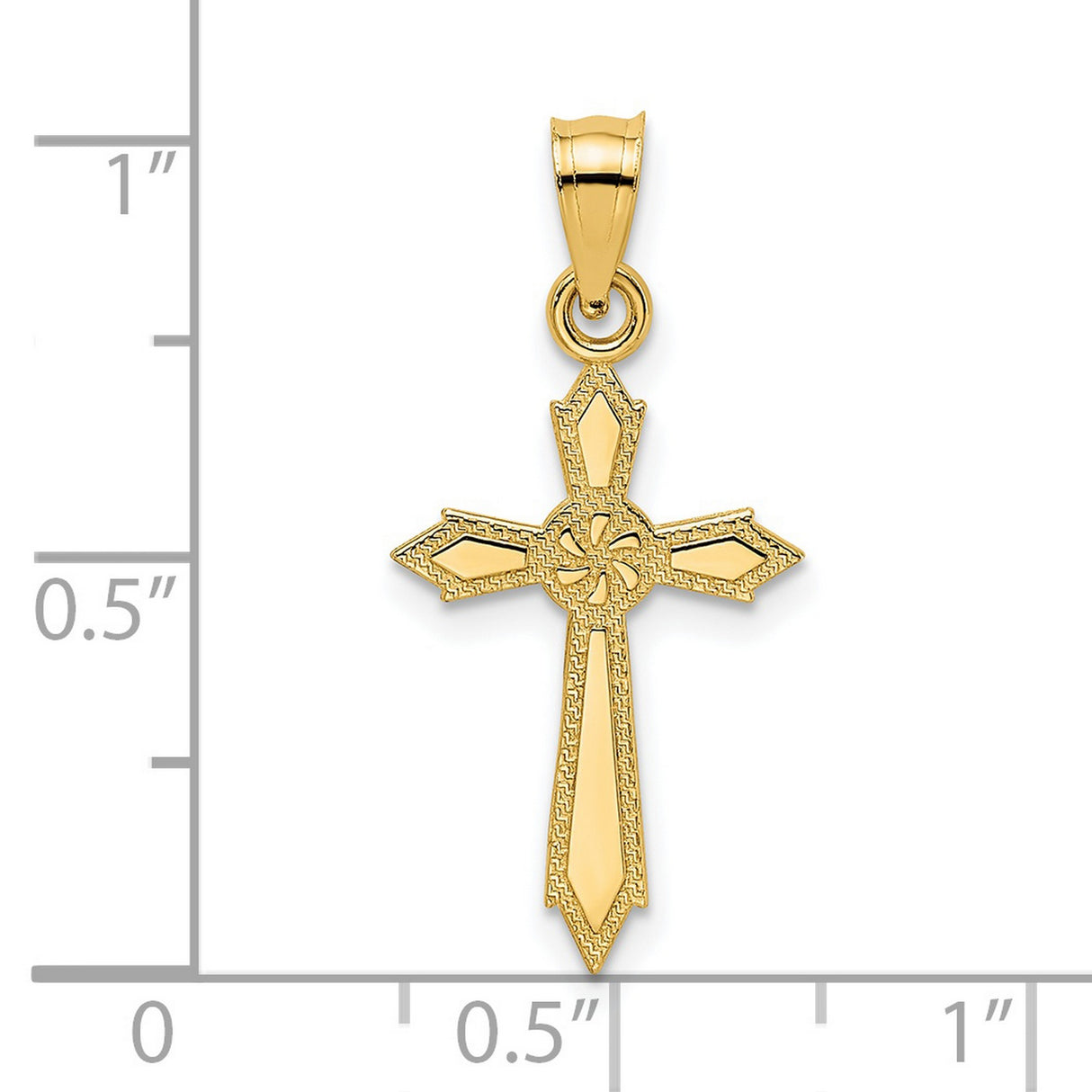 14k Yellow Gold Cross Pendant, Textured Edge Religious Charm for Men and Women