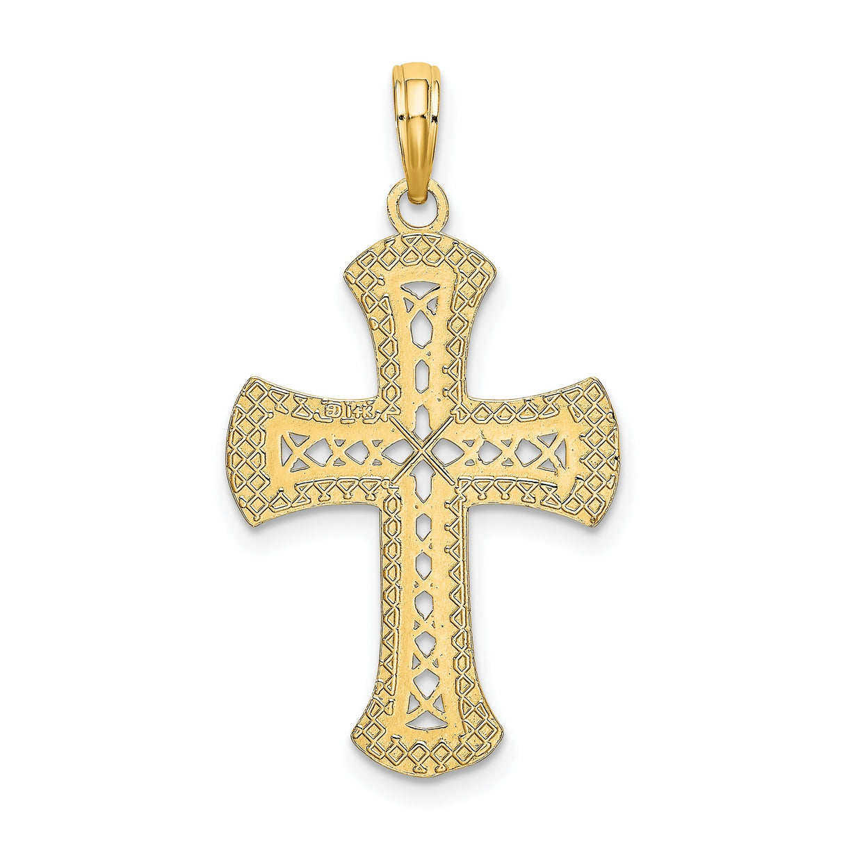 14k Yellow Gold Cross Pendant with Textured Cut-Out Design, Polished Christian Jewelry