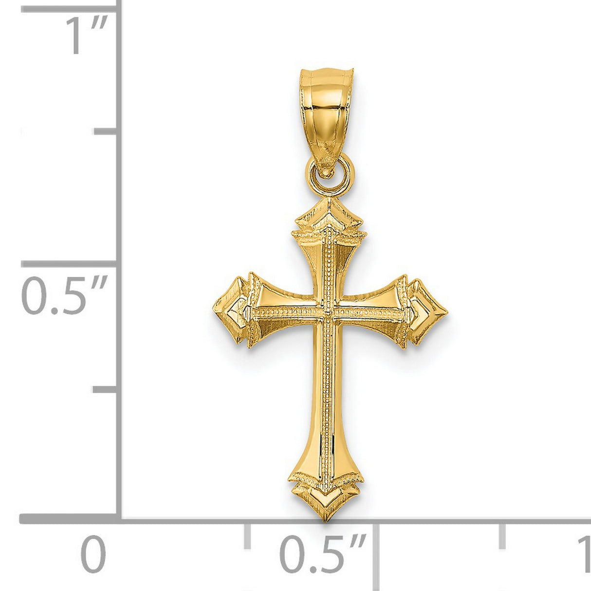 14k Yellow Gold Cross Pendant with Textured Arrow Ends and Ornate Details