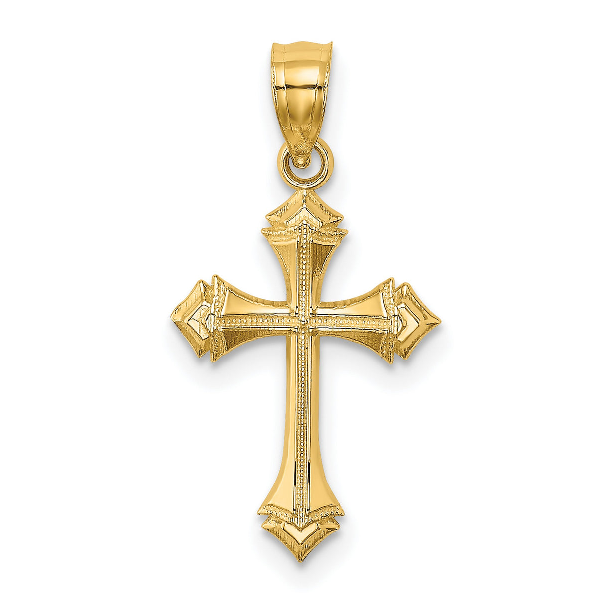 14k Yellow Gold Cross Pendant with Textured Arrow Ends and Ornate Details