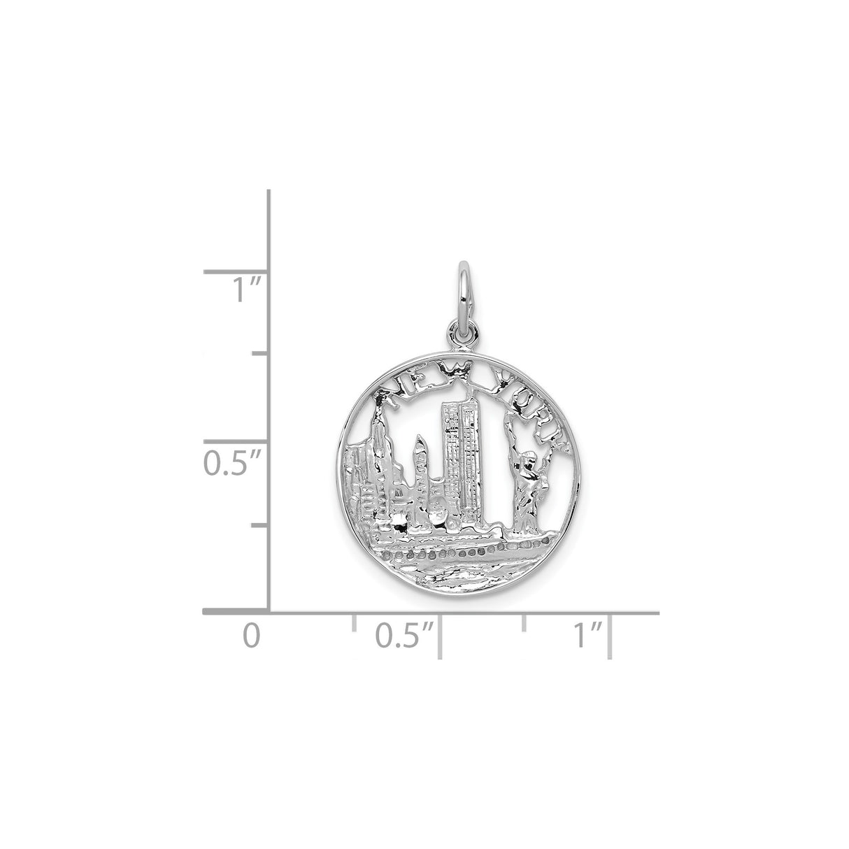 14k White Gold New York Skyline Pendant with Statue of Liberty and Twin Towers