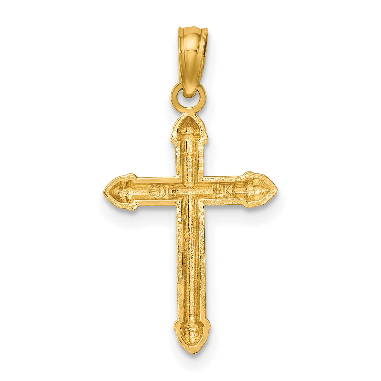 14k Yellow Gold Cross Pendant with Scroll Design, Cathedral Style Religious Jewelry