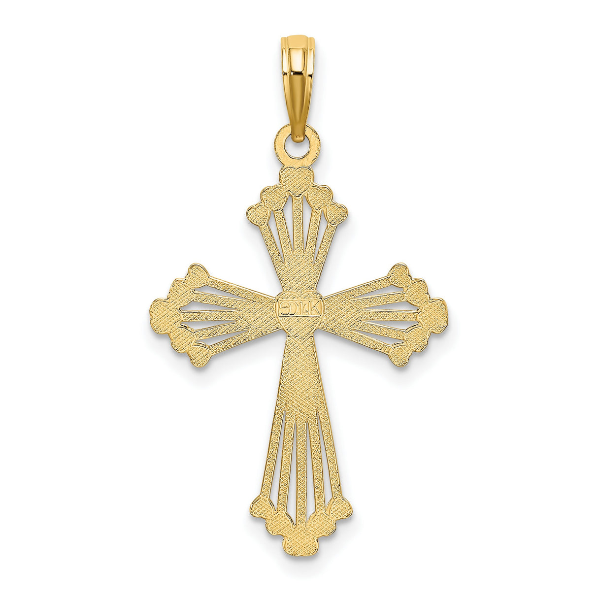 14k Yellow Gold Cross Pendant with Heart Center, Mirror Finish, and Beaded Accents