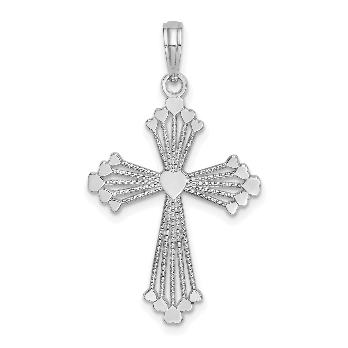 14k White Gold Cross Pendant with Heart Center, Symbol of Faith and Love, Unisex Religious Jewelry