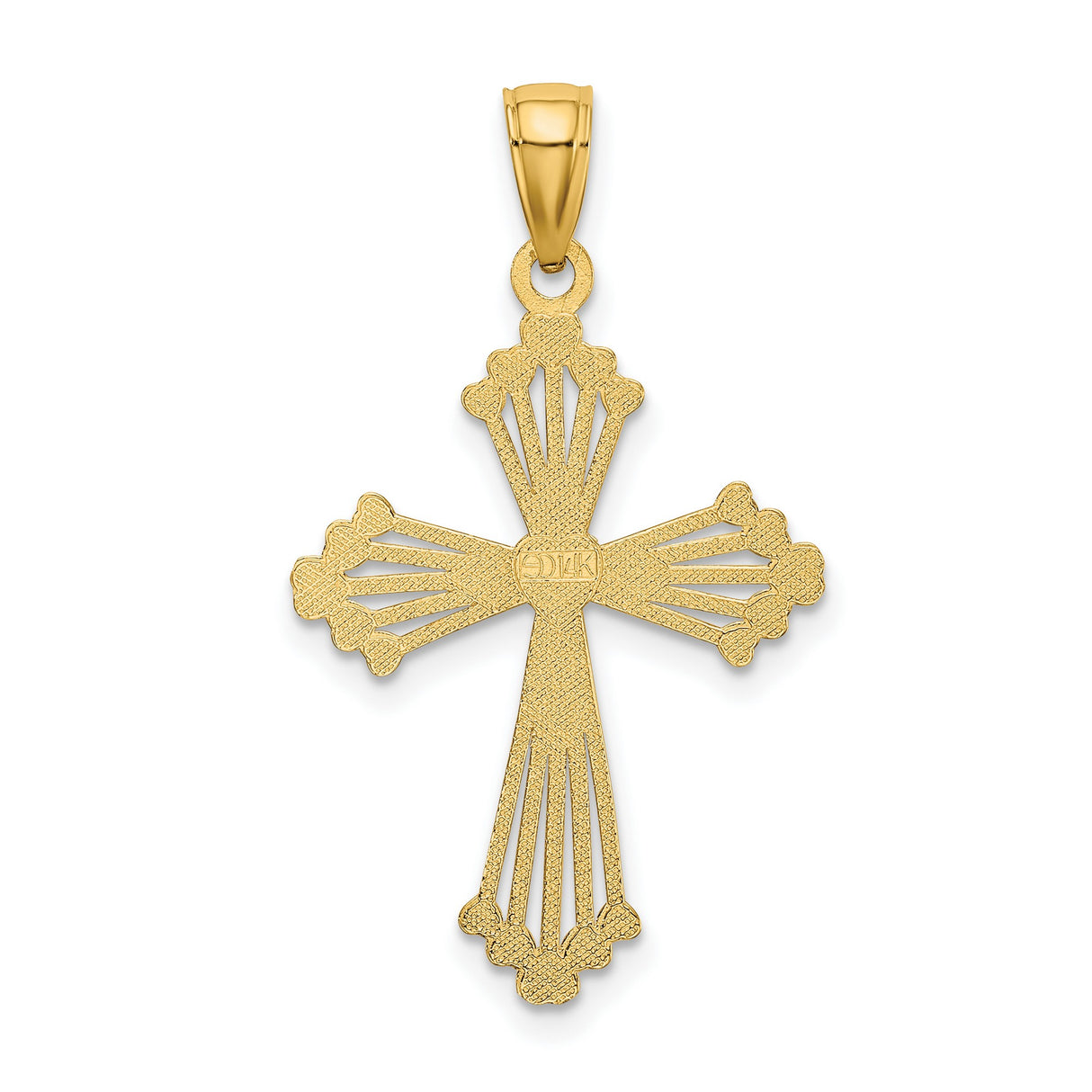14k Yellow Gold Cross Pendant with Beaded Accents and Heart Center Design for Men and Women