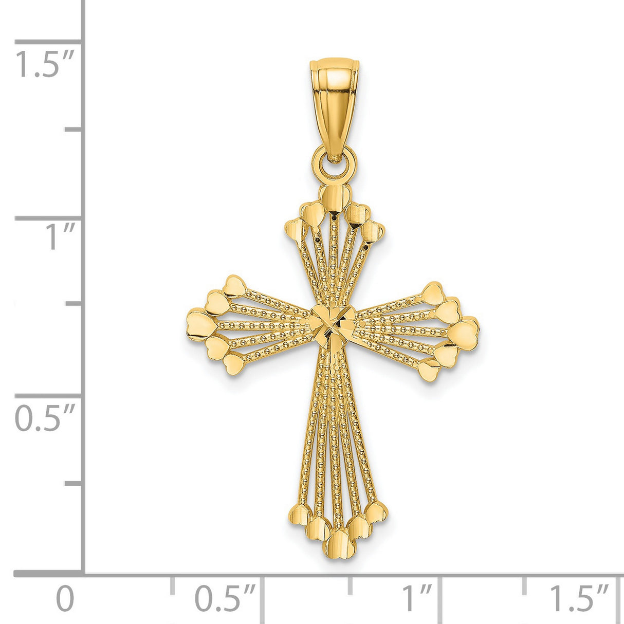 14k Yellow Gold Cross Pendant with Beaded Accents and Heart Center Design for Men and Women