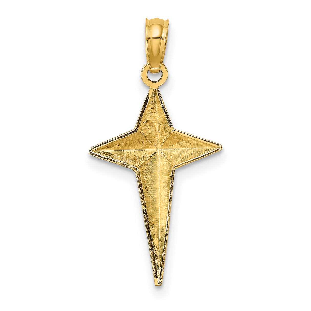 14k Yellow Gold Cross Pendant with Starburst Detailing and Triangle Tipped Design