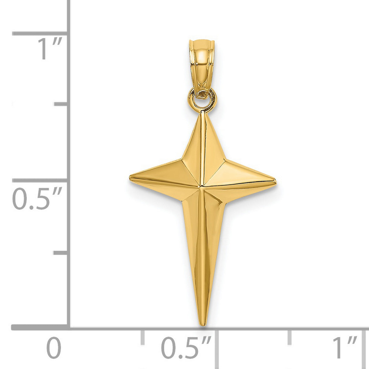 14k Yellow Gold Cross Pendant with Starburst Detailing and Triangle Tipped Design