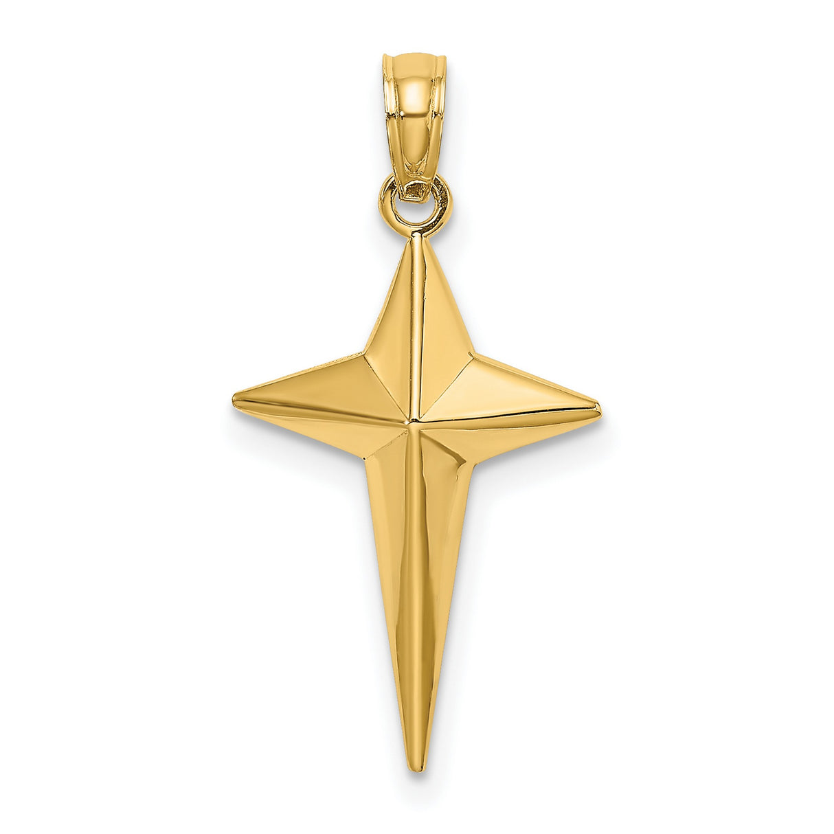14k Yellow Gold Cross Pendant with Starburst Detailing and Triangle Tipped Design