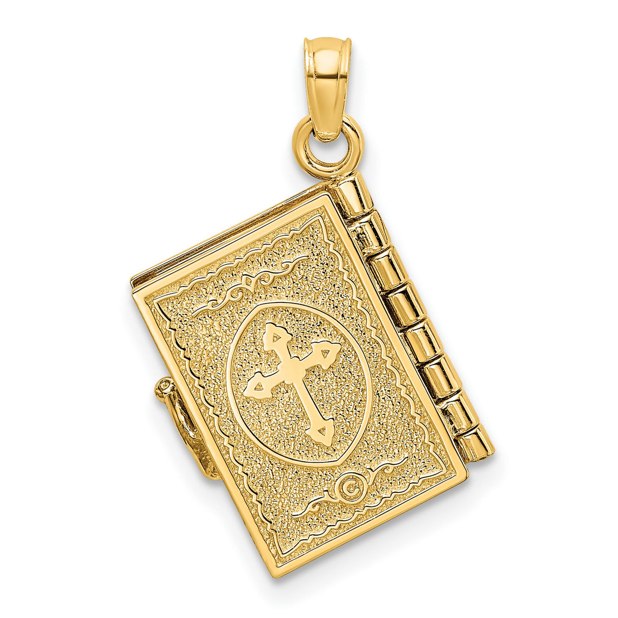 14k Yellow Gold Prayer Book Pendant with Jabez Prayer and Praying Hands Charm