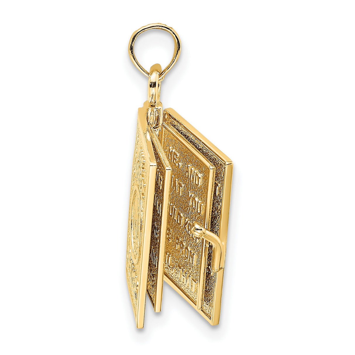 14k Yellow Gold Prayer Book Pendant with Jabez Prayer and Praying Hands Charm