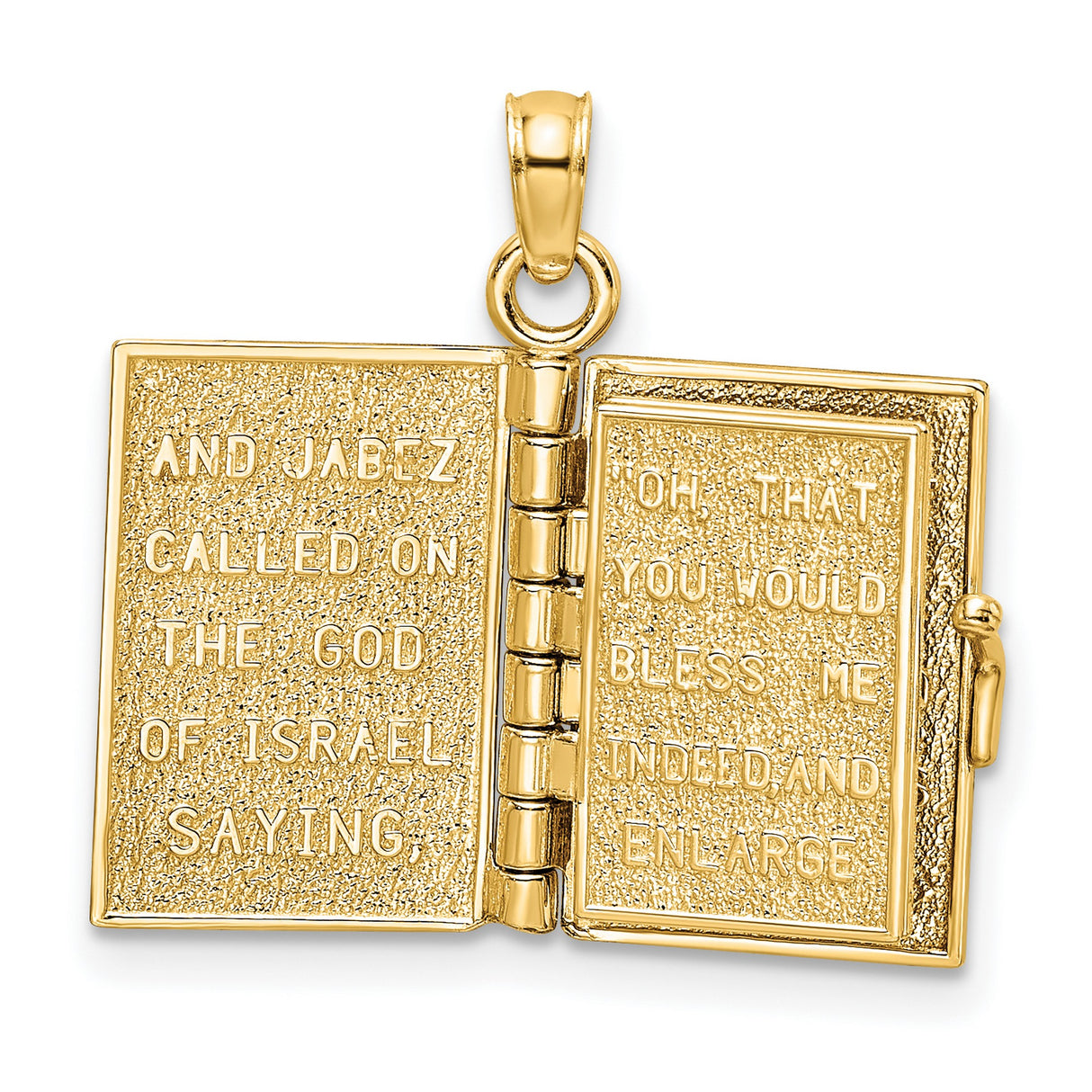 14k Yellow Gold Prayer Book Pendant with Jabez Prayer and Praying Hands Charm