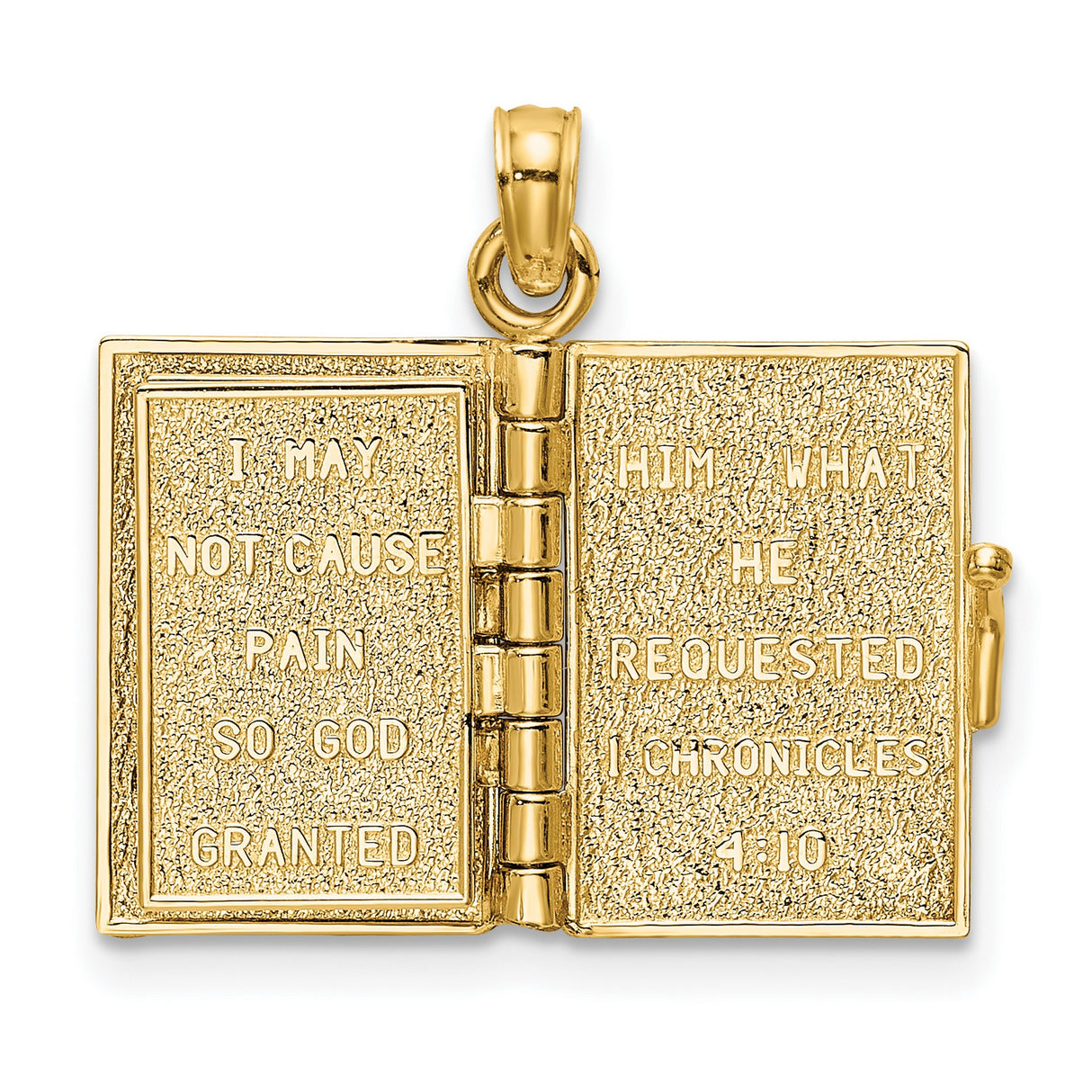 14k Yellow Gold Prayer Book Pendant with Jabez Prayer and Praying Hands Charm