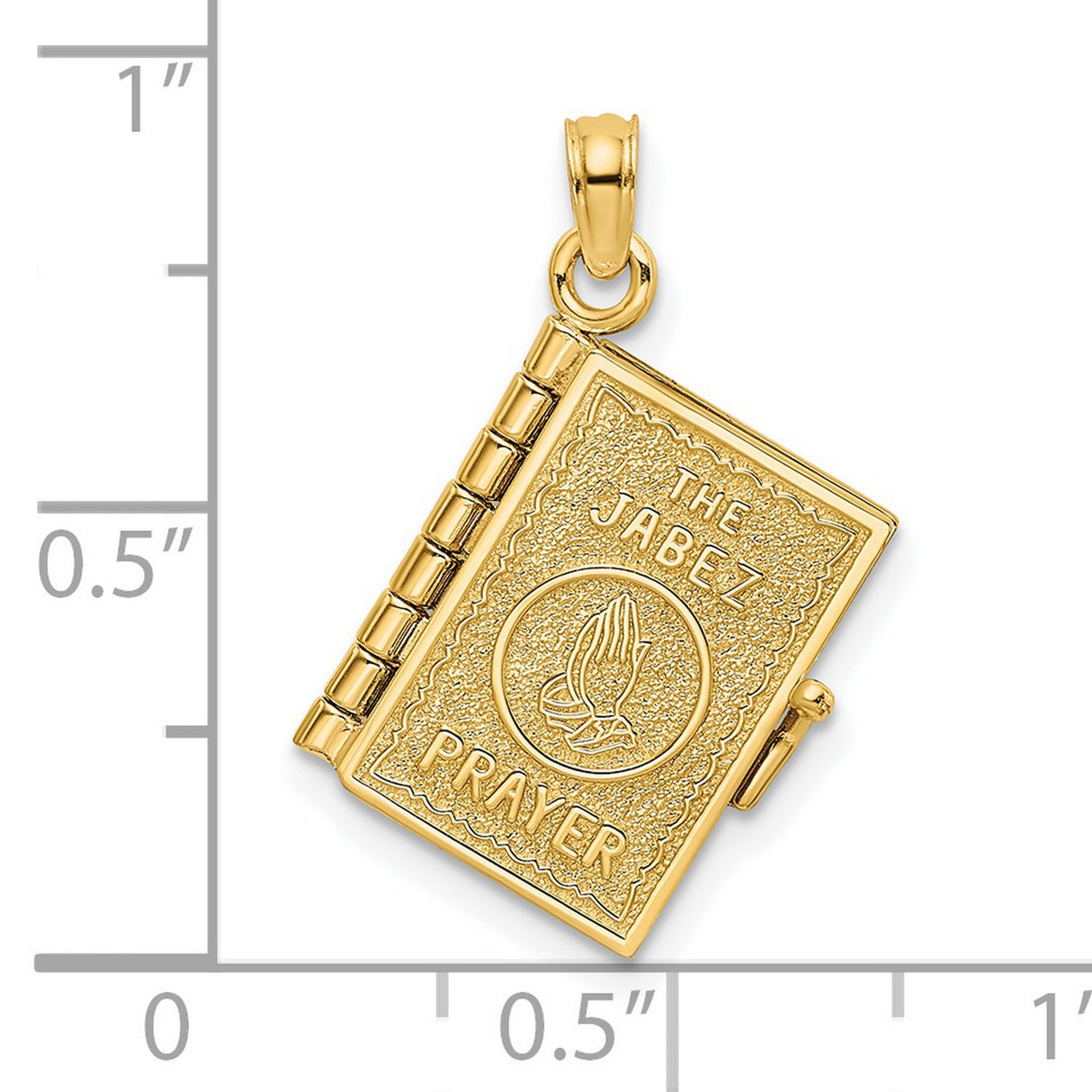 14k Yellow Gold Prayer Book Pendant with Jabez Prayer and Praying Hands Charm