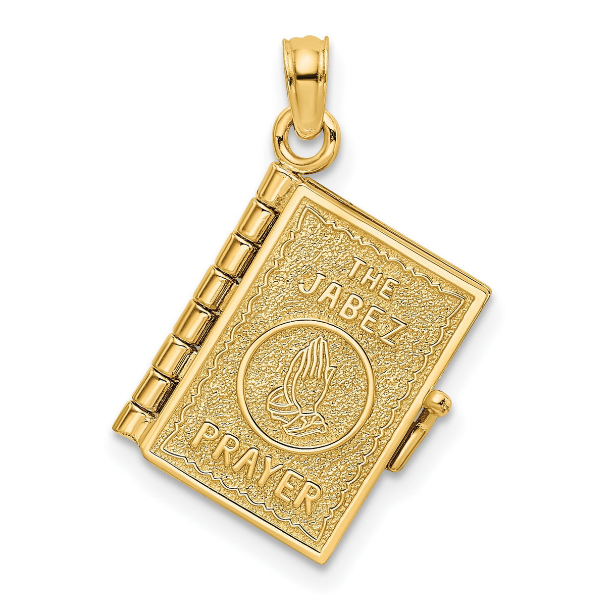 14k Yellow Gold Prayer Book Pendant with Jabez Prayer and Praying Hands Charm