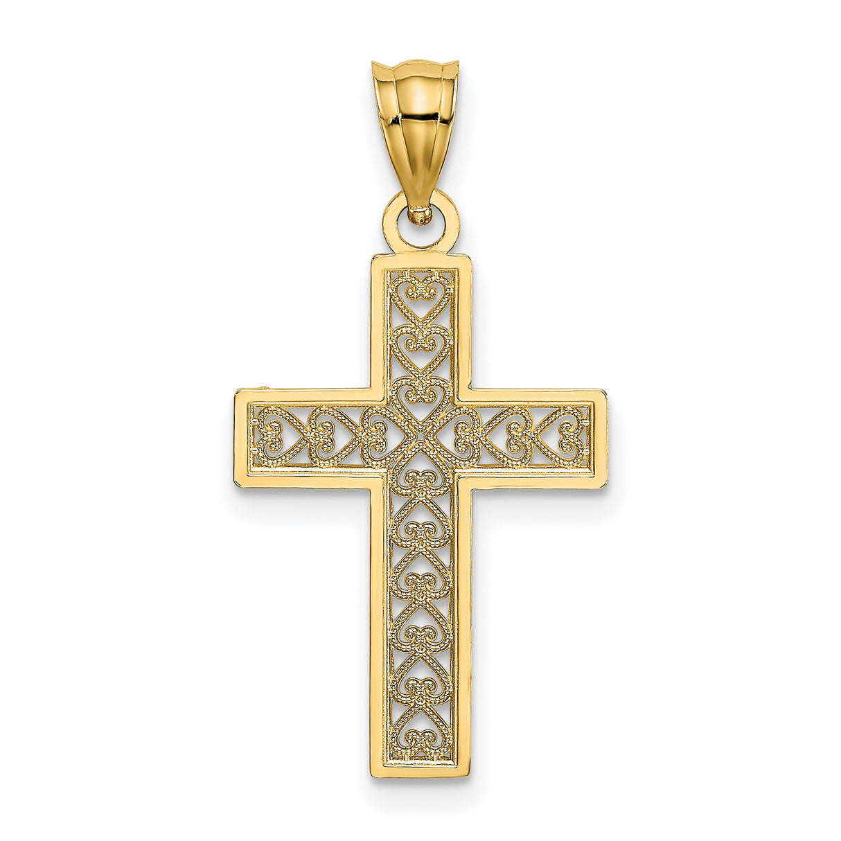 14k Yellow Gold Filigree Cross Pendant with Milgrain Detailing, Vintage Inspired Faith Jewelry
