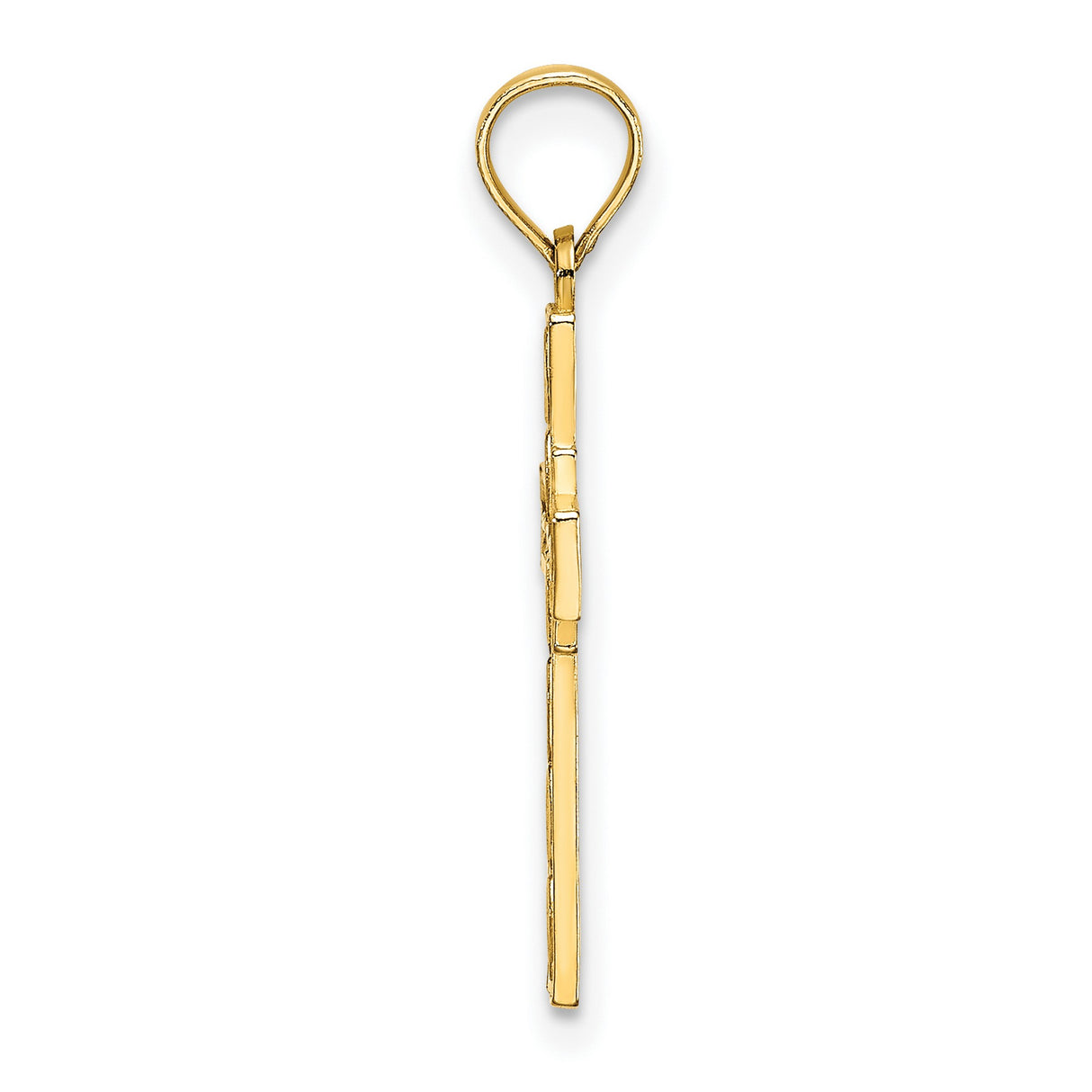 14k Yellow Gold Cross Pendant with Diamond-Cut Etched Design, Polished Finish, Christian Jewelry