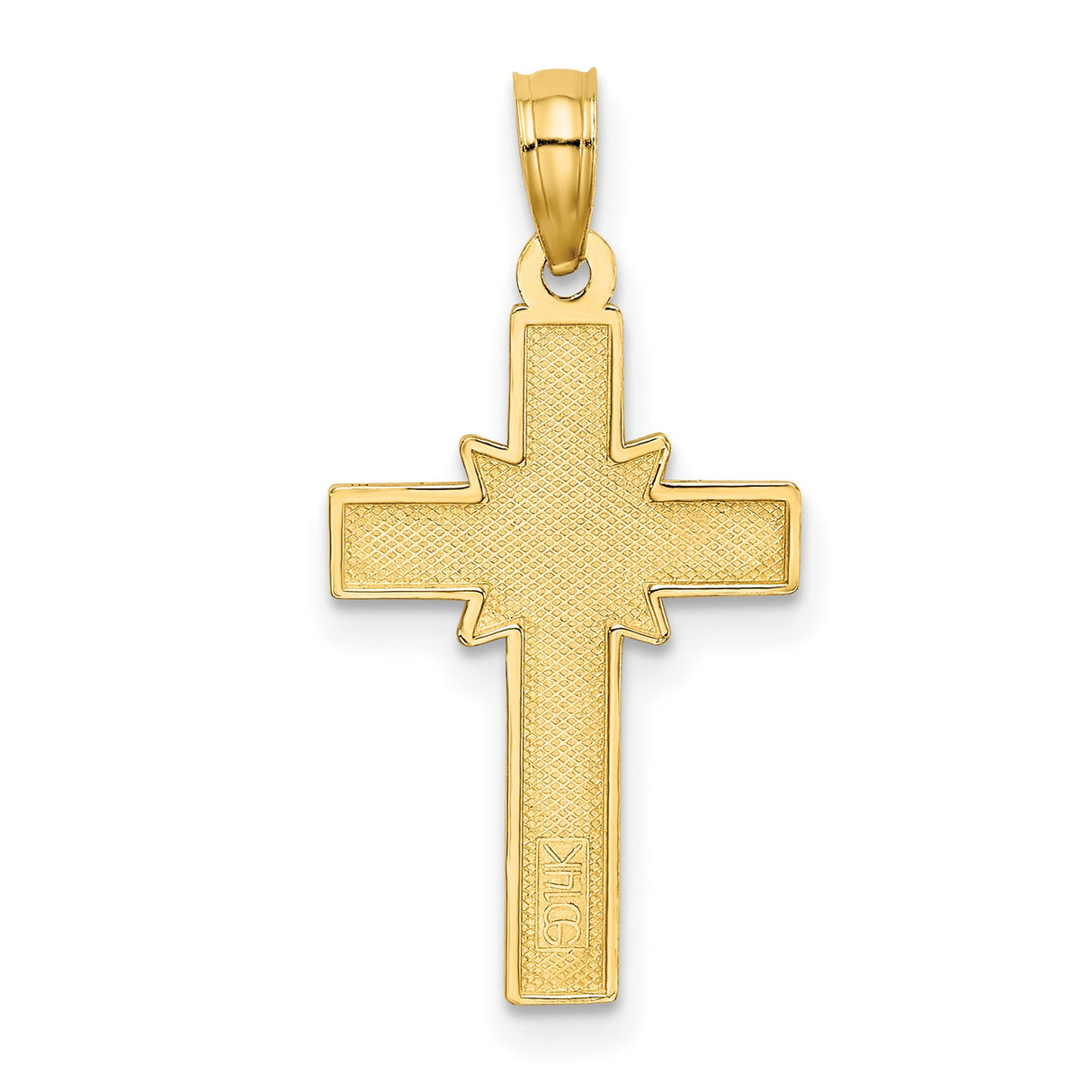 14k Yellow Gold Cross Pendant with Diamond-Cut Etched Design, Polished Finish, Christian Jewelry