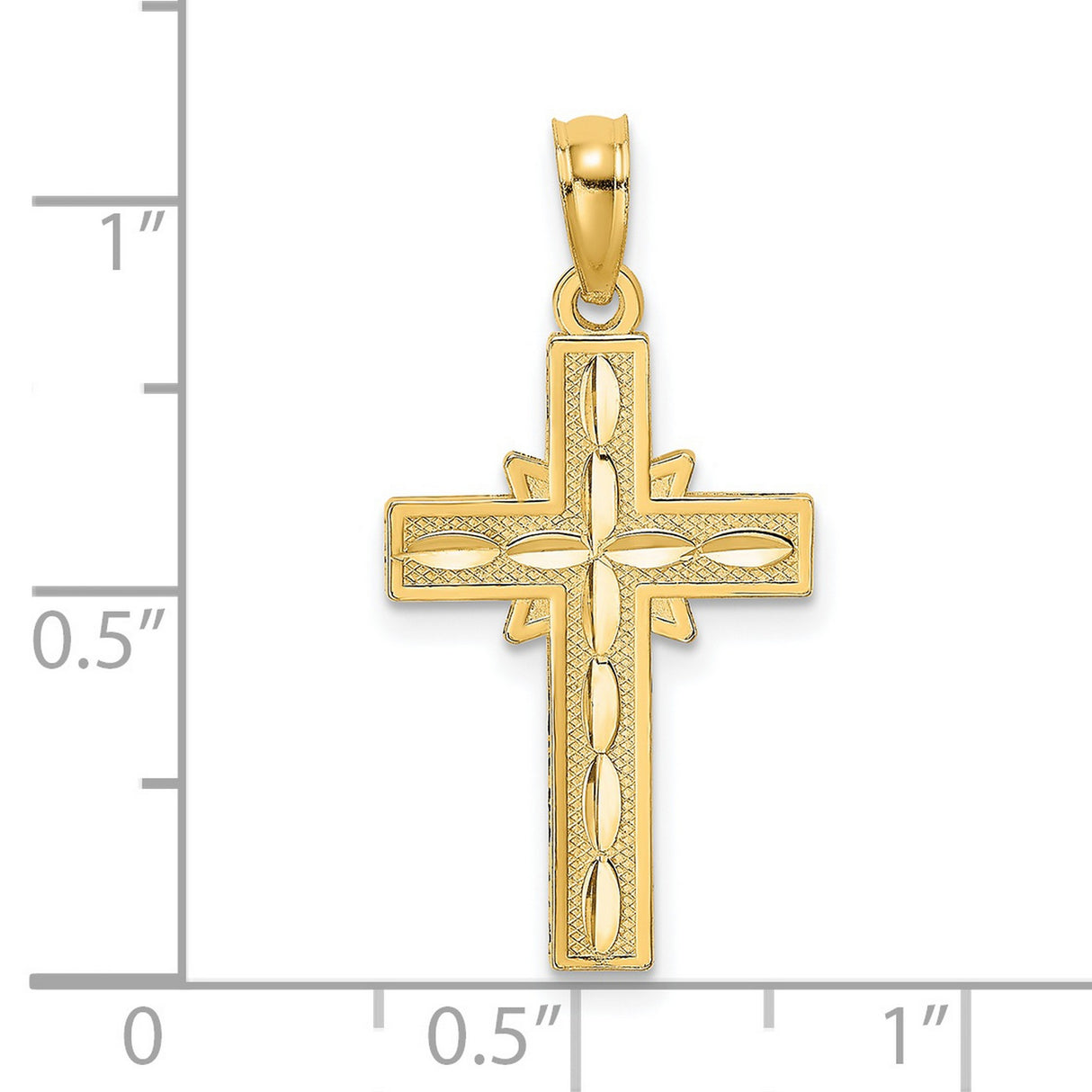 14k Yellow Gold Cross Pendant with Diamond-Cut Etched Design, Polished Finish, Christian Jewelry