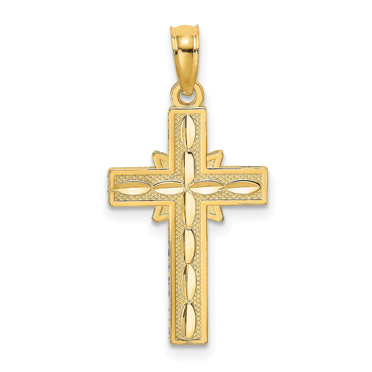 14k Yellow Gold Cross Pendant with Diamond-Cut Etched Design, Polished Finish, Christian Jewelry