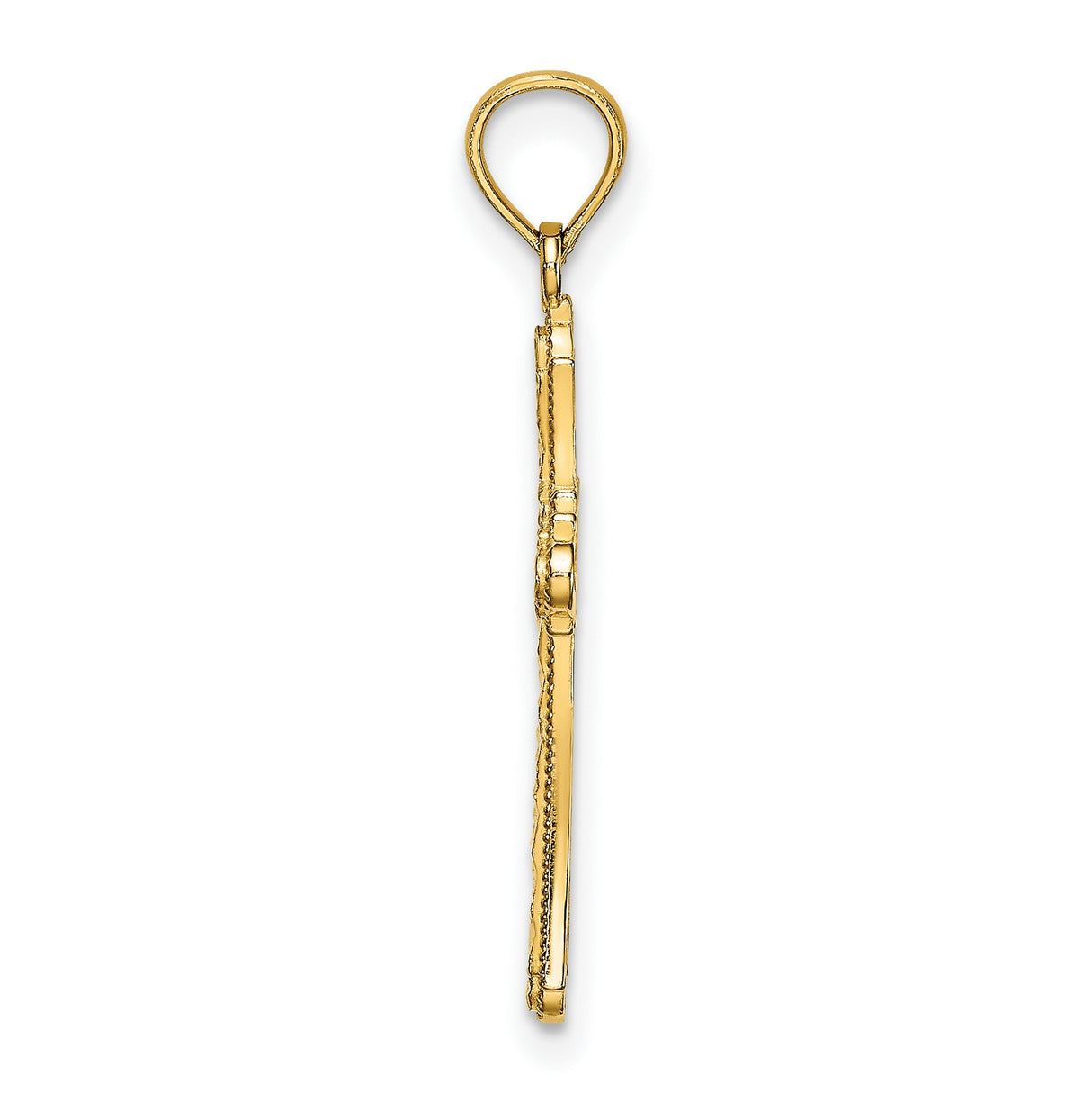 14k Yellow Gold Cross Pendant with Milgrain Detail and Starburst Pattern for Men and Women