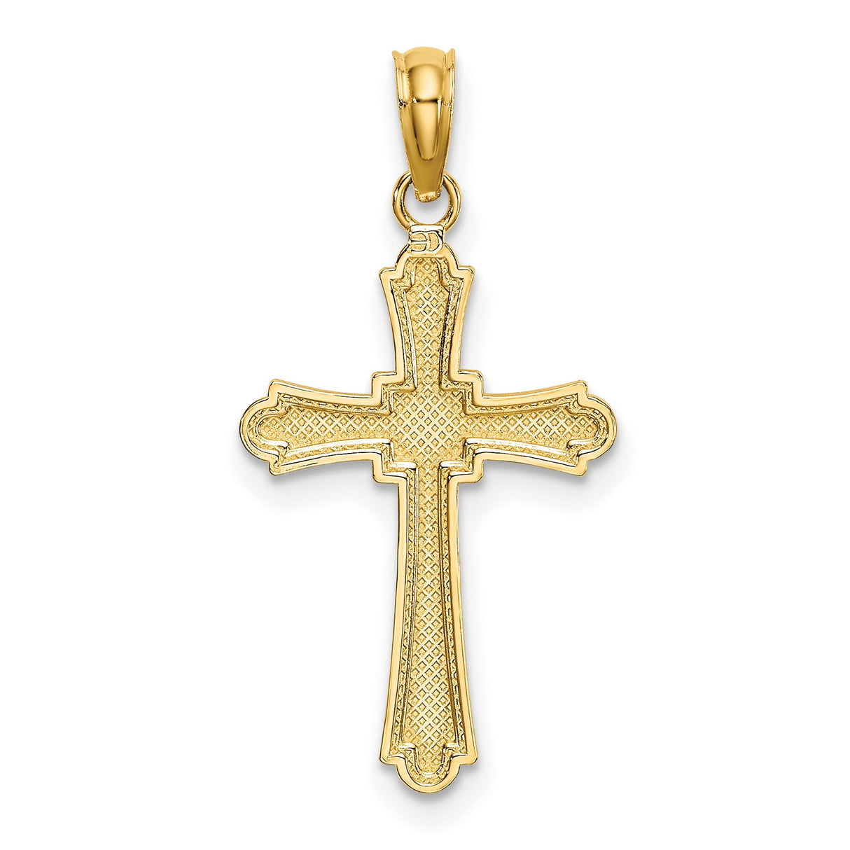 14k Yellow Gold Cross Pendant with Milgrain Detail and Starburst Pattern for Men and Women