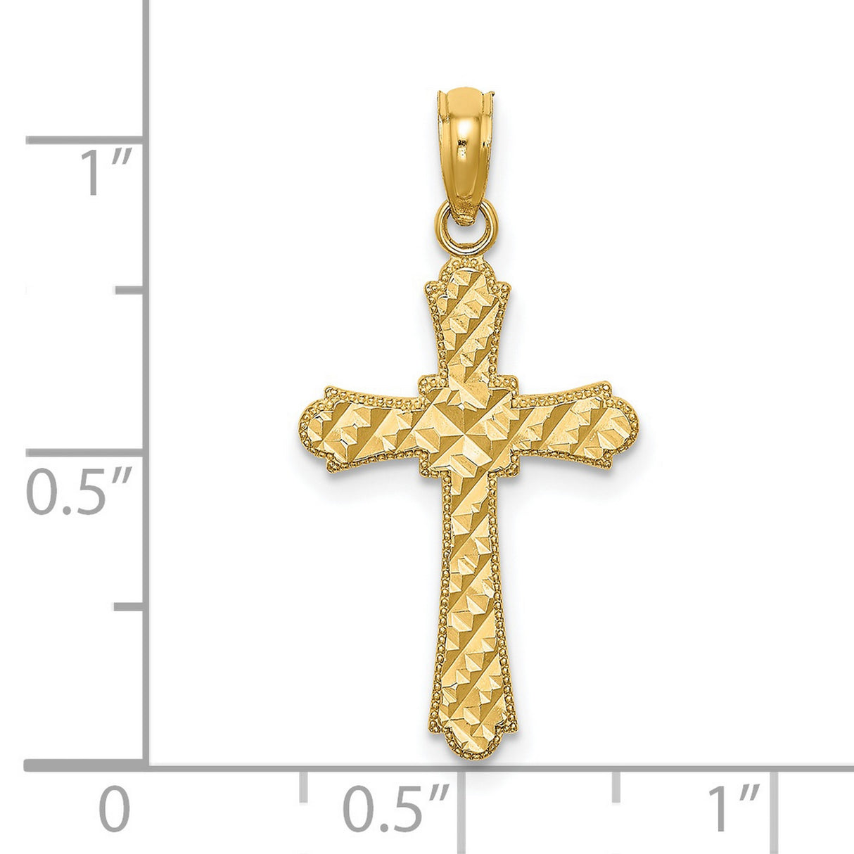 14k Yellow Gold Cross Pendant with Milgrain Detail and Starburst Pattern for Men and Women